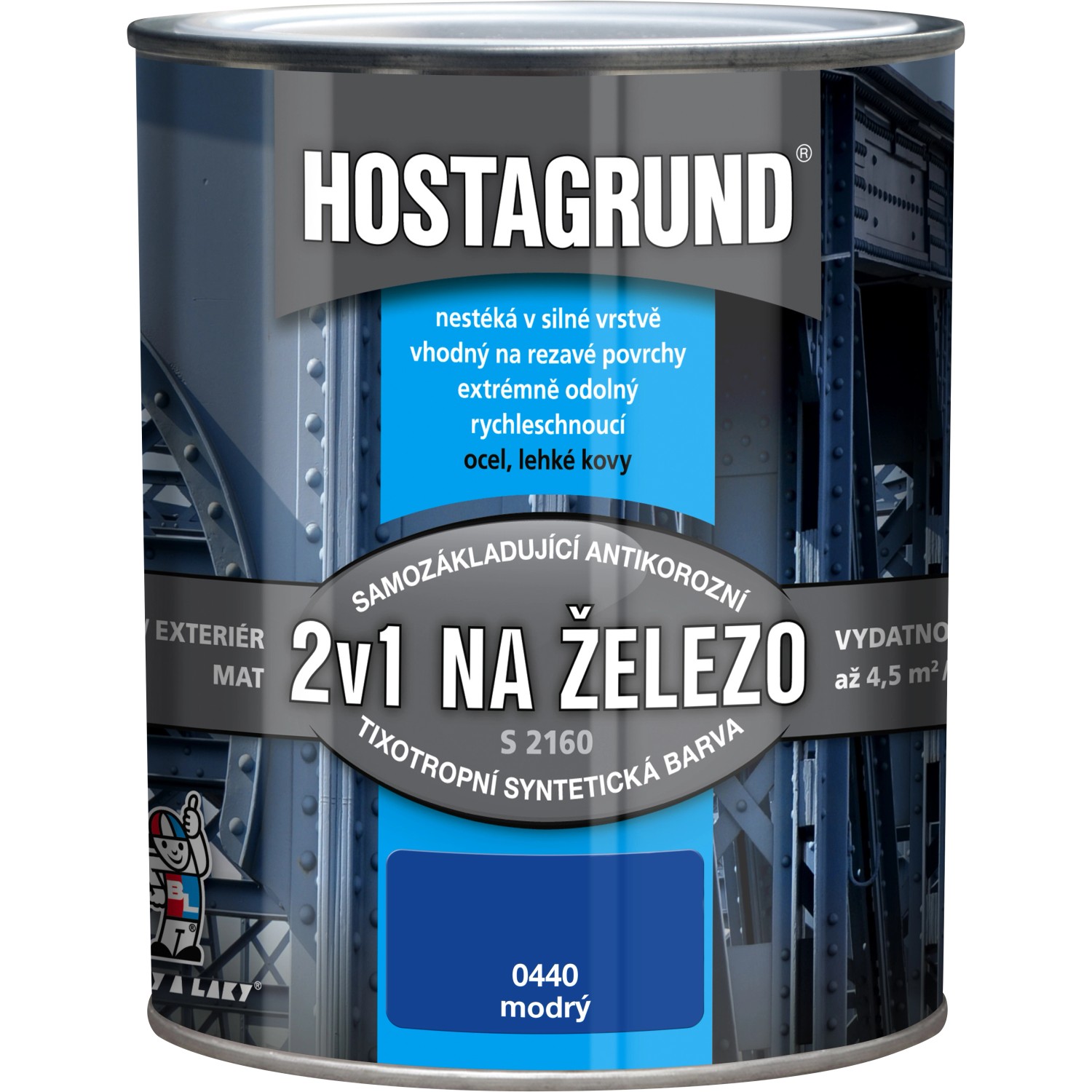 Hostagrund Základní i vrchní barva 2v1 na železo S2160, 0440 modrá, 600 ml