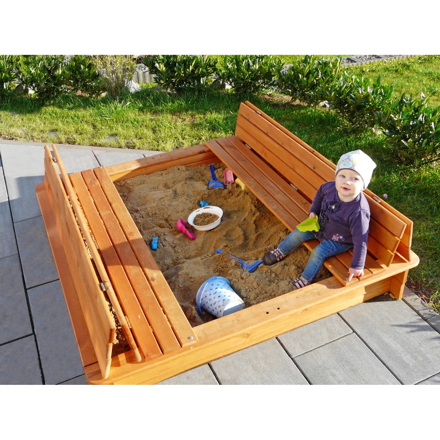 Weka Pískoviště 196 B vel. 2 s odklápěcím krytem, medově hnědé, 140 x 140cm FSC