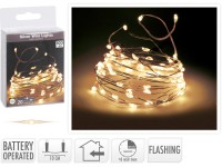 LED světelný řetěz na baterie zářivé 100 LED teplá bílá, stříbrný drát, 500 cm