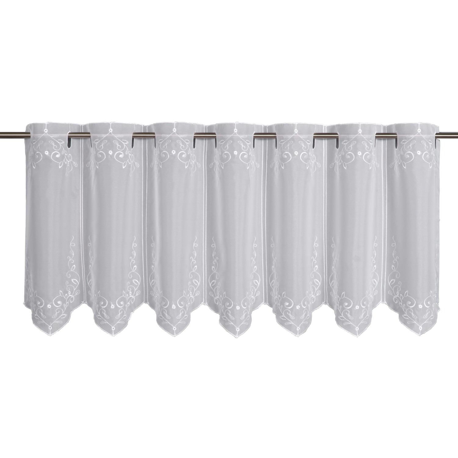 Sehlbach Vitrážová záclona s průchodem, vyšívané ozdoby, bílá, 135 x 45 cm
