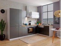 Respekta Kuchyně Malia L šedá/ořech 310 cm-skl.d./kom.digestoř/myčka/lednice(2)