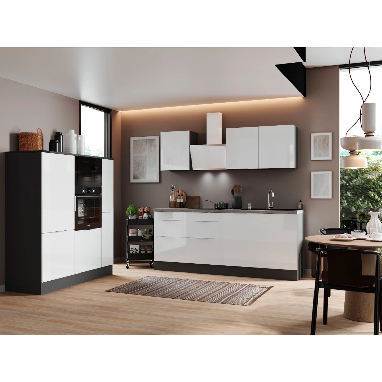 Respekta Kuchyně Elisabeth bílá/šedá 370 cm-trouba/skl.d./dig./led./myčka/mik.