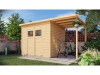Bertilo Dřevěný domek na nářadí Amrum 3 Plus s příst. přírodní, 386 x 180 cm