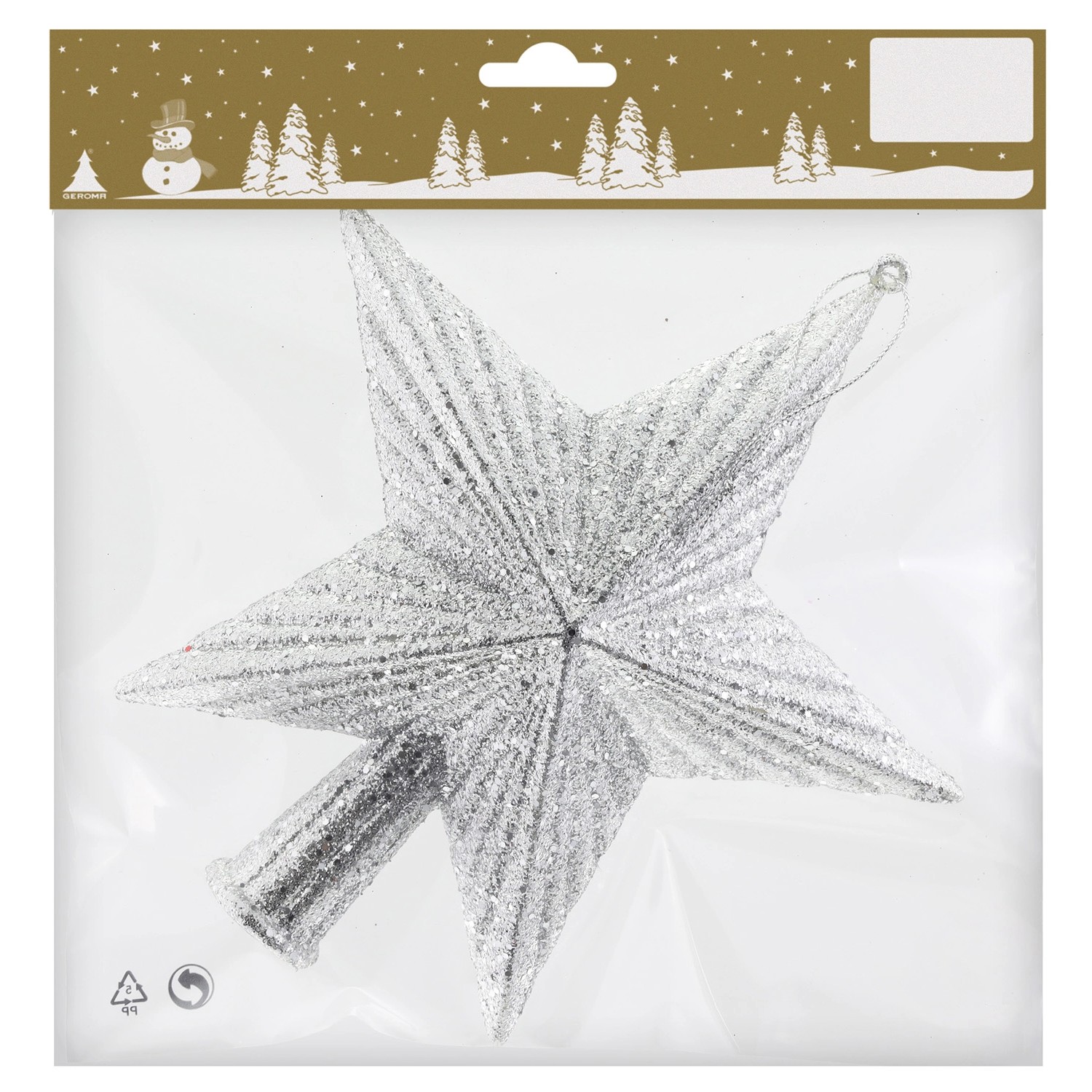 Špička na stromek hvězda plastová, stříbrná, 18 x 19 cm