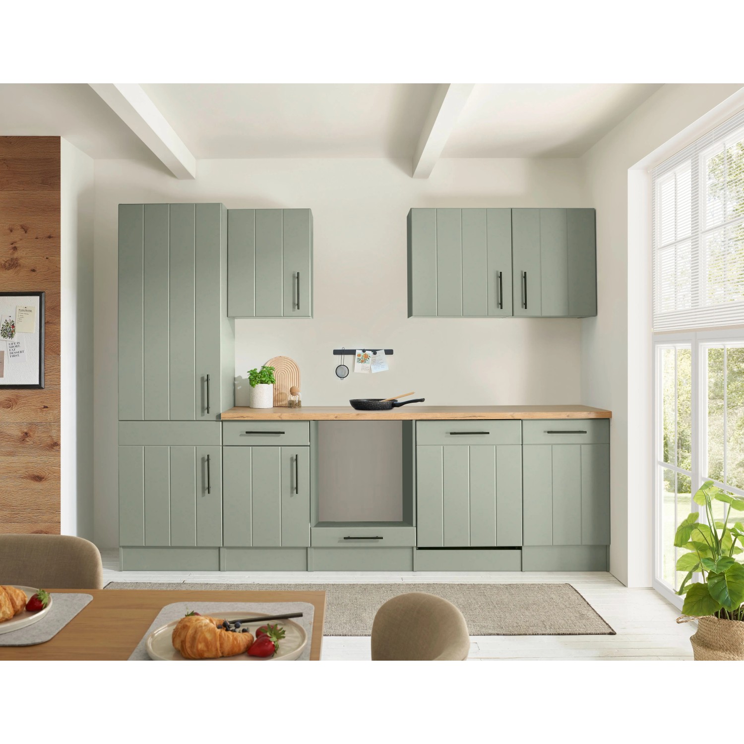 Respekta Kuchyně Anton zelená/dub divoký 280 cm-bez el. přístrojů