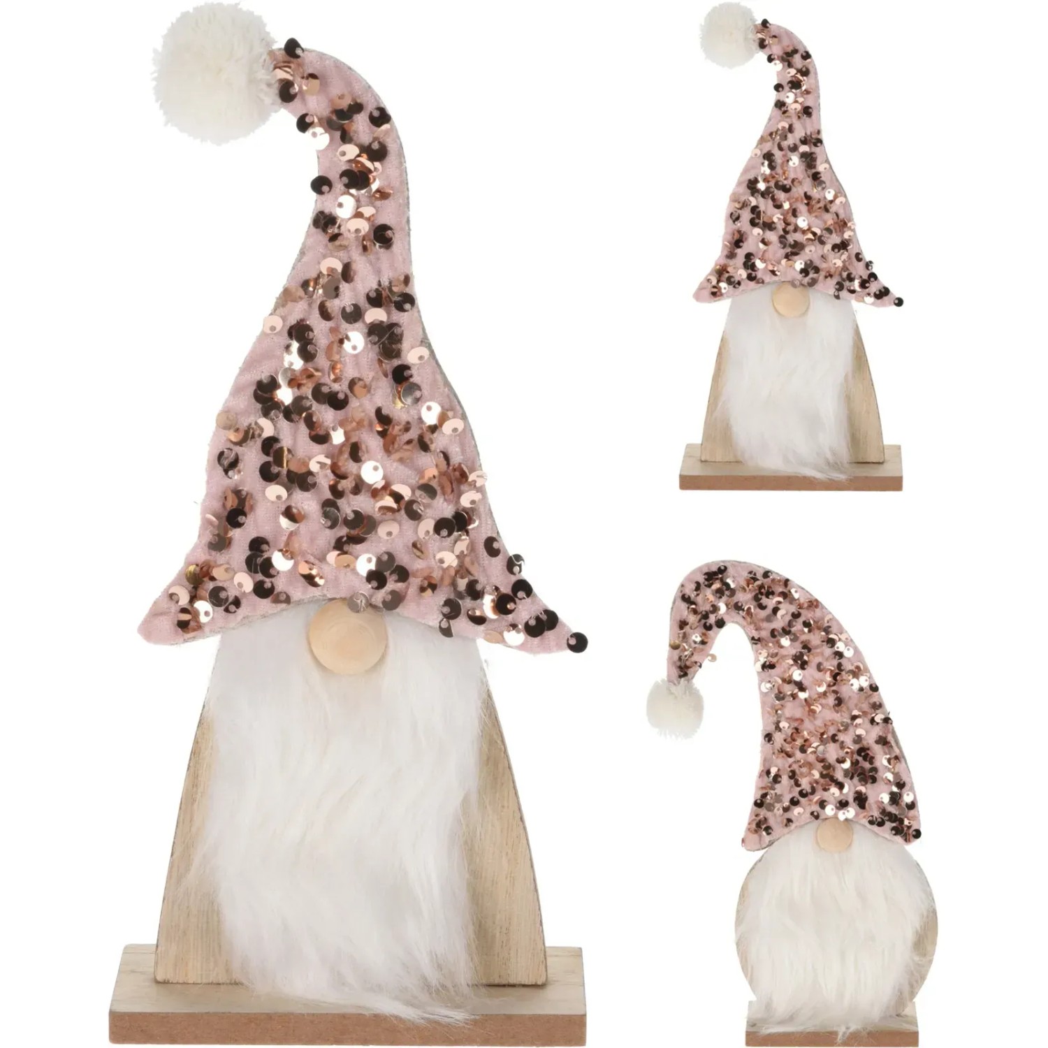 Vánoční figurka skřítek na dřevěné noze, růžová, 24 cm