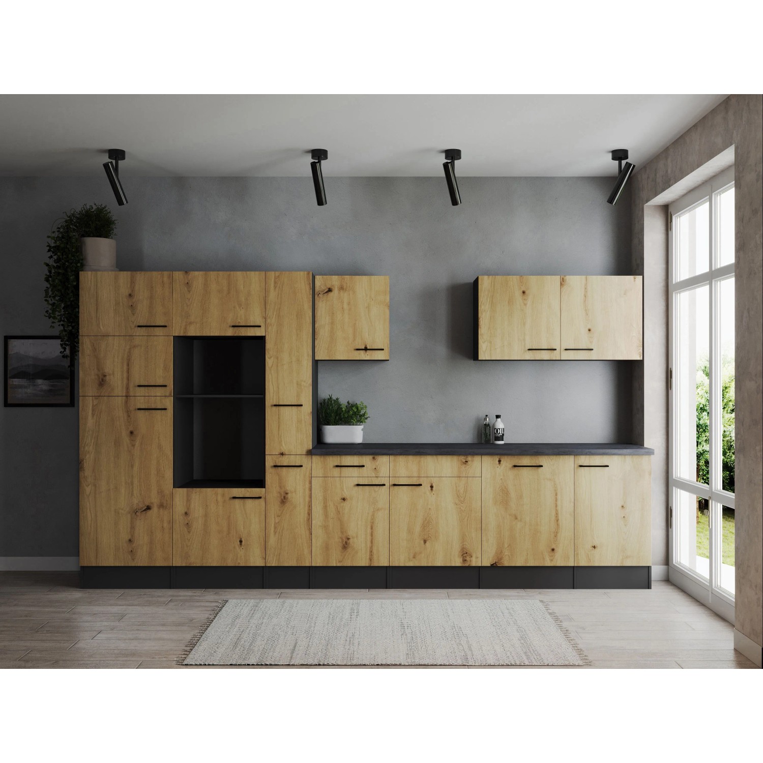 Respekta Kuchyně Oliver dub Artisan/žula 370 cm - bez el. přístrojů