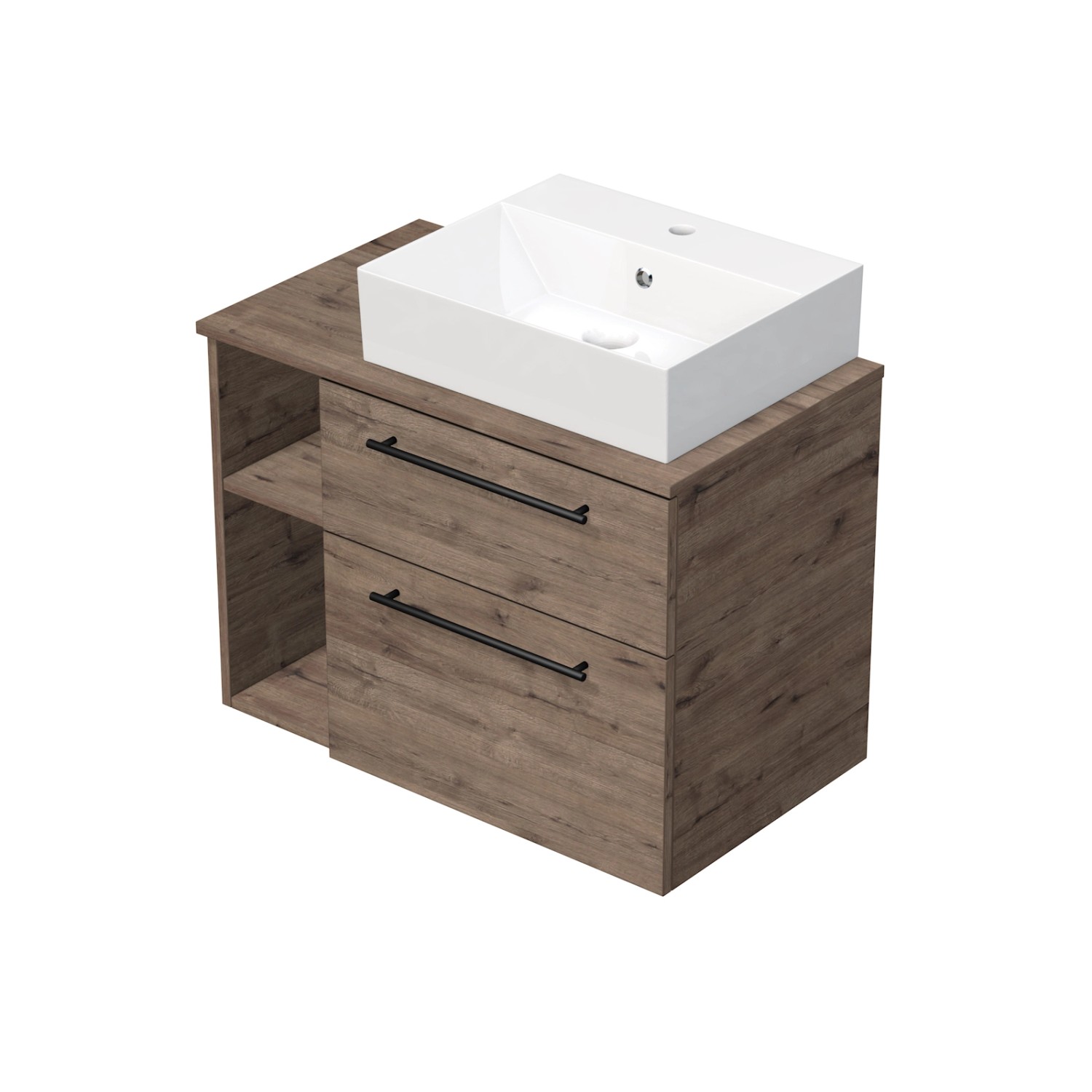 INTEDOOR Koupel.skříň+umyvadlo BEE úchyt černý, š.80cm, regál vlevo dub Welling.