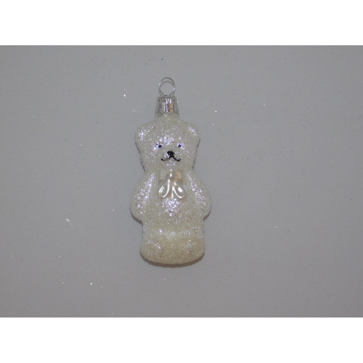 Ornex Vánoční ozdoba medvěd skleněný bílý 70 mm