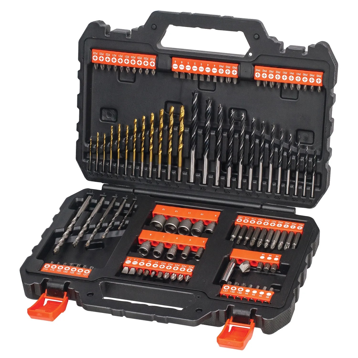 Levně Black+Decker 109-dílná sada vrtáků, bitů a nástrčných klíčů, A7200