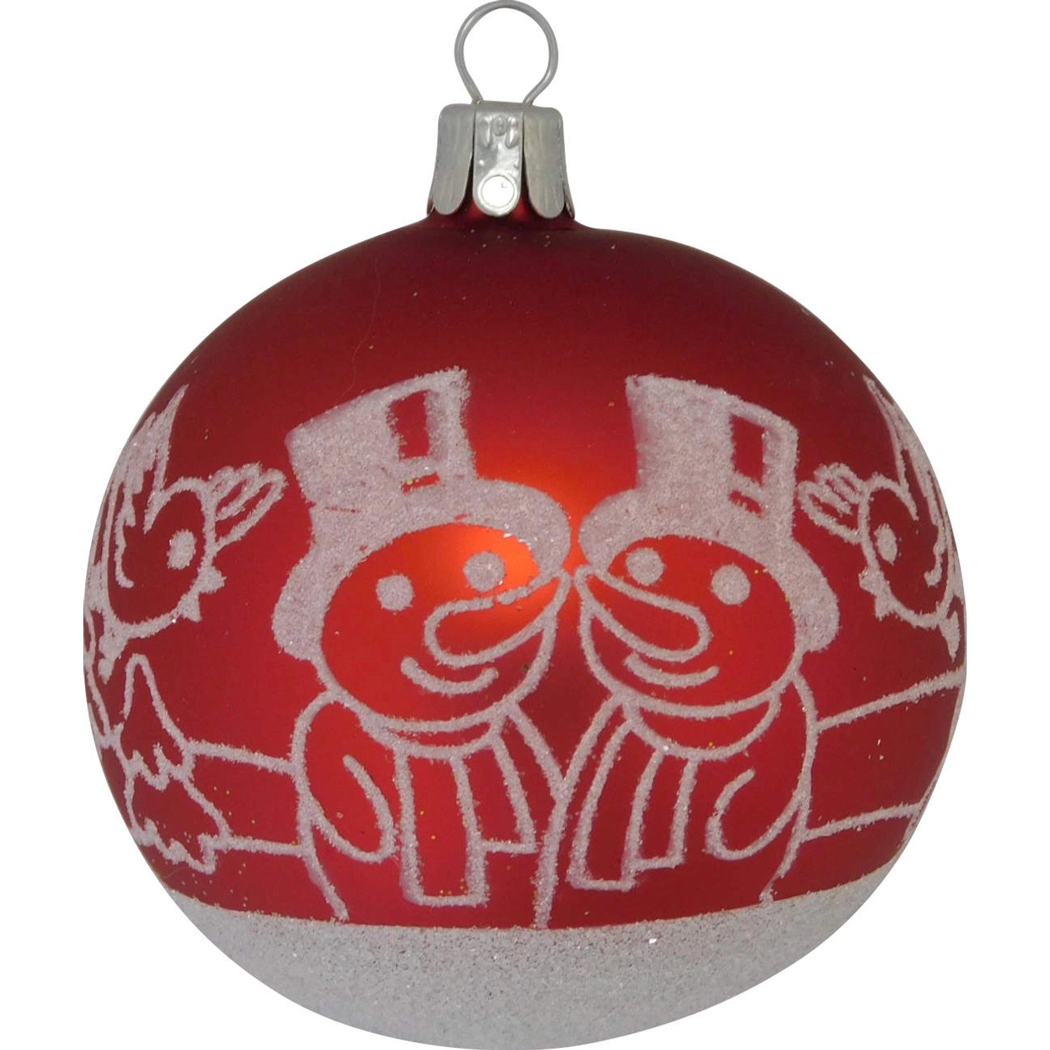 Ornex Vánoční ozdoba skleněná koule se sněhuláky červená, 7 cm