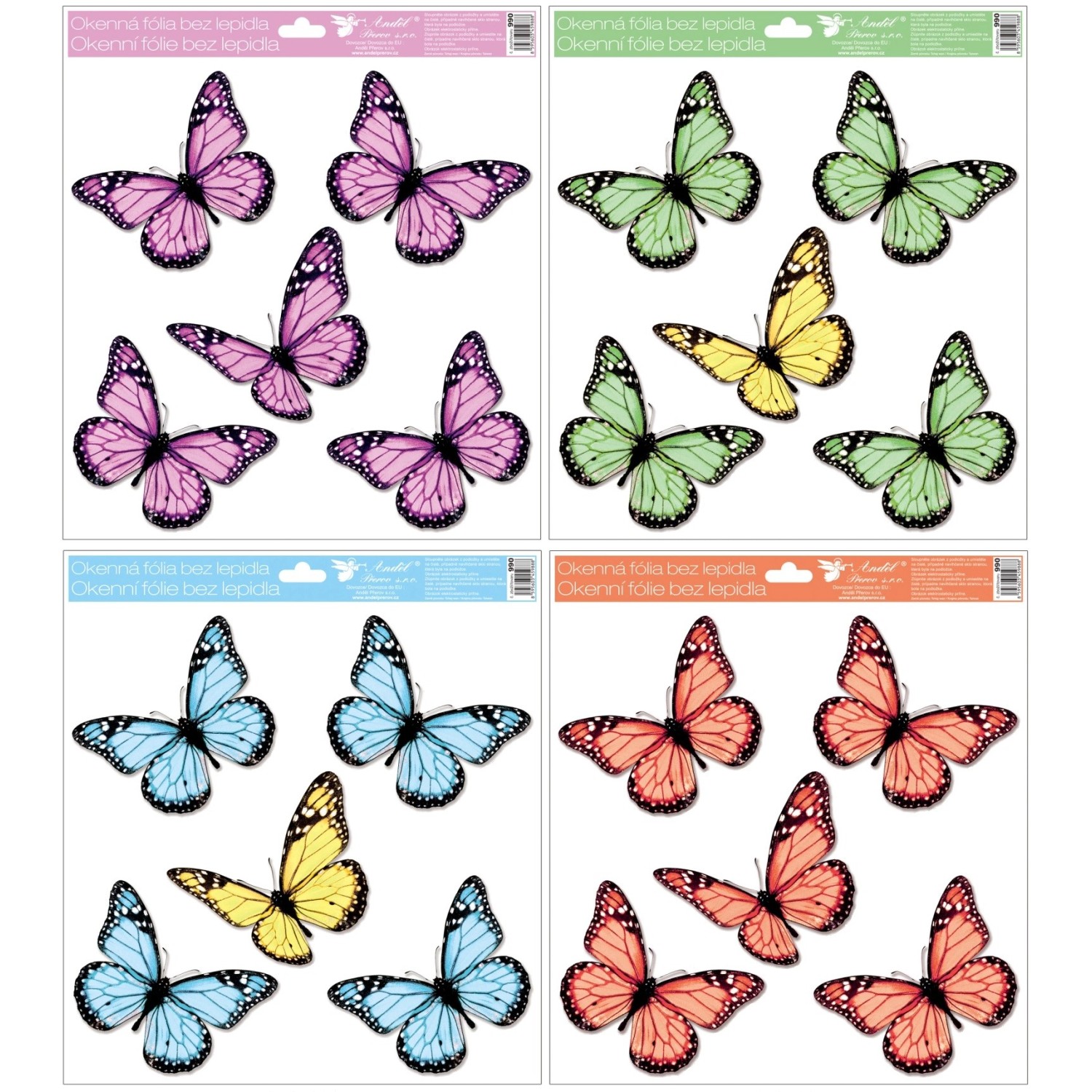 Anděl Přerov Dekorační okenní fólie motýli s glitry, mix dekorů, 30 x 33,5 cm