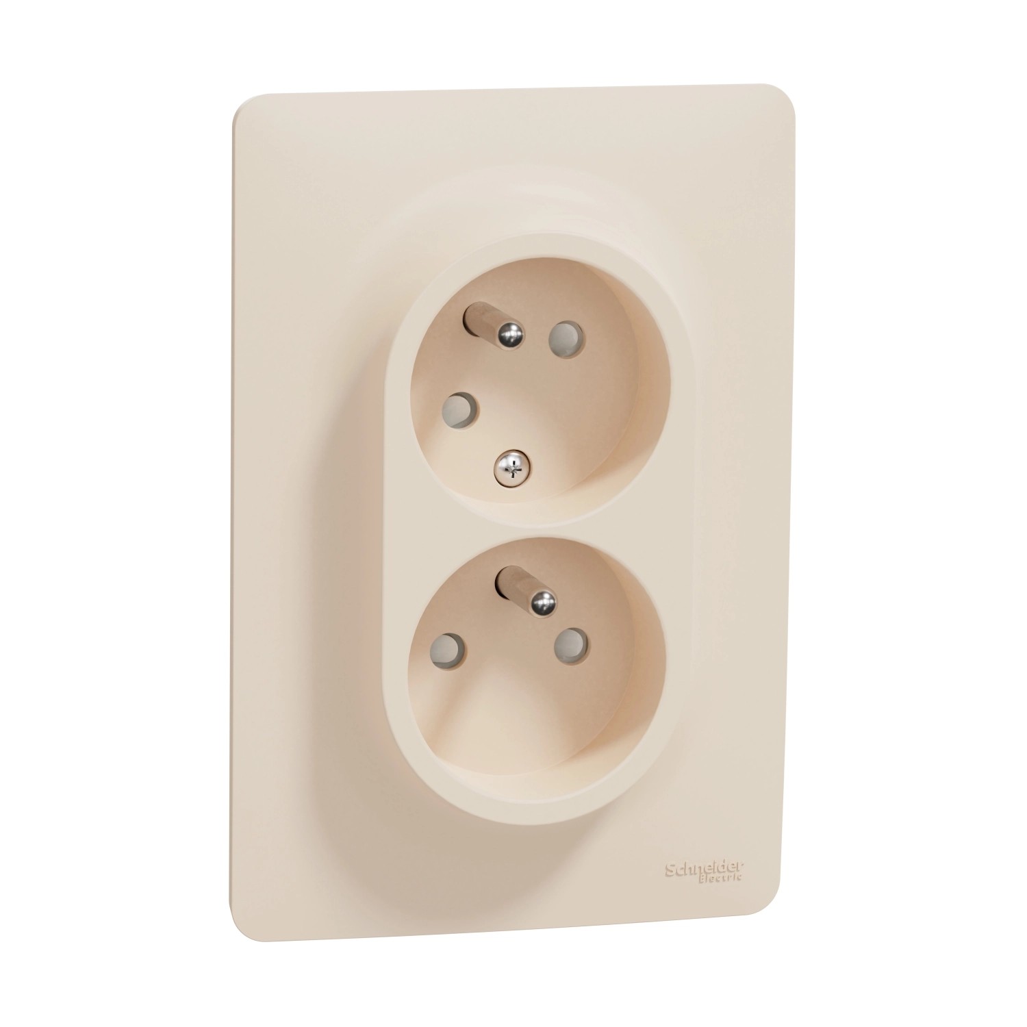 Schneider Electric Dvojzásuvka pootočená 16A 2P+E Unica s clonkami, béžová