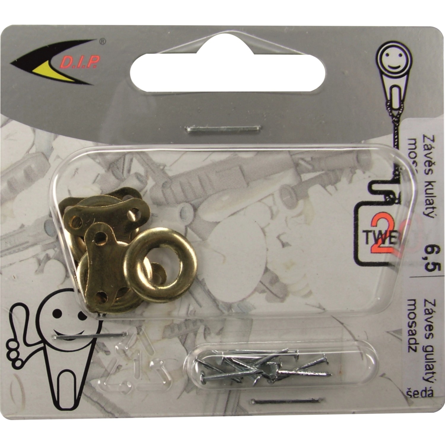 D.I.P. Závěs obrazový kulatý 6,5, mosaz, 4 ks