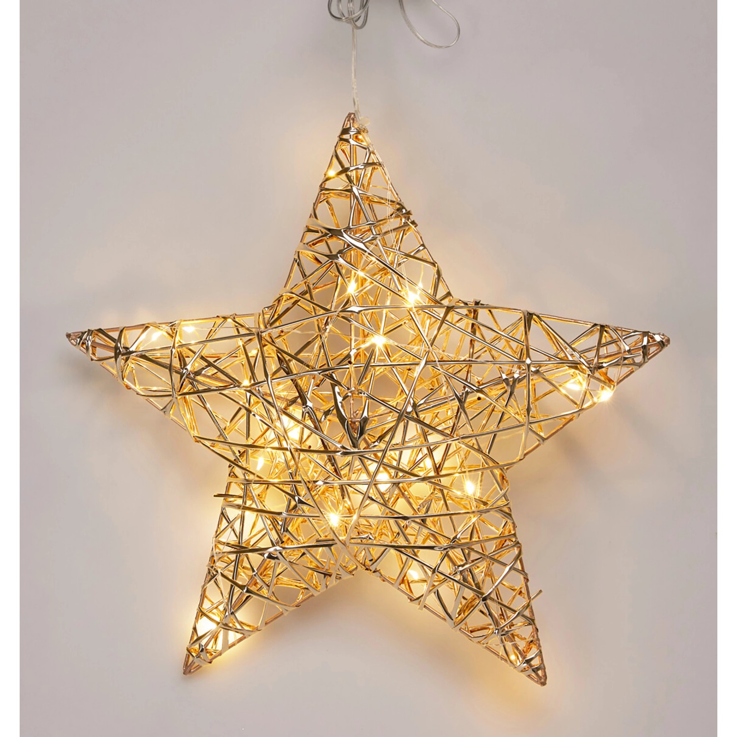 Vánoční dekorace hvězda železná 20 LED teplá bílá, zlatá, pr. 30 x 8 cm