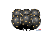 PartyDeco Balónky latexové černé STARS 30 cm, 6 ks
