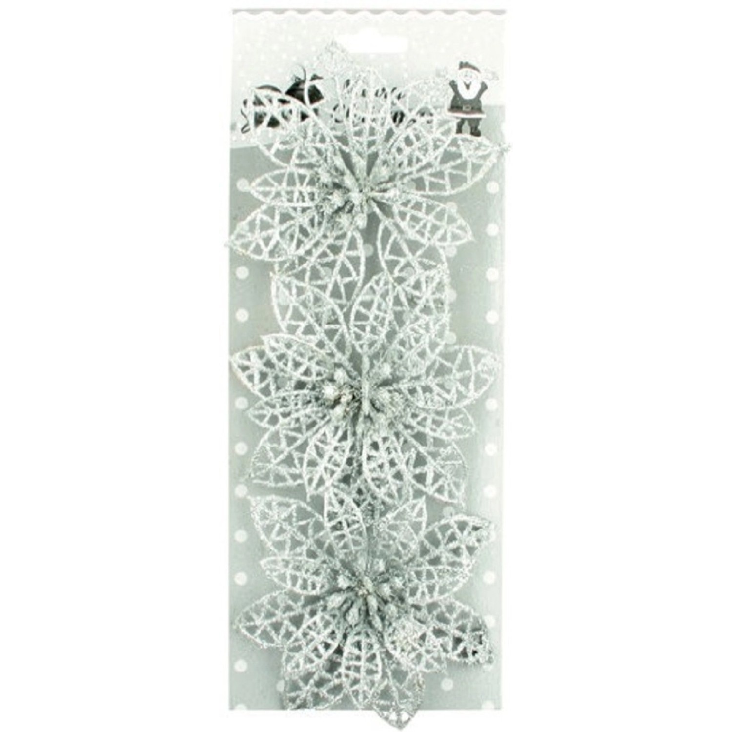 Anděl Přerov Růže vánoční stříbrná 8 cm, 3 ks