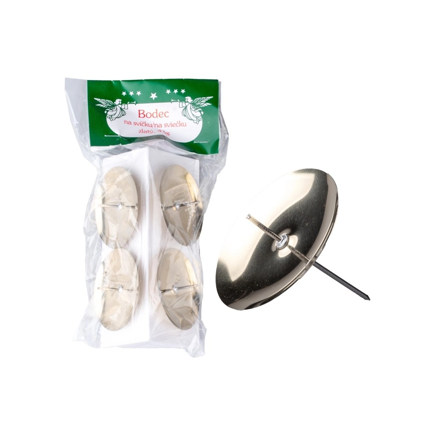 Bodec na svíčku, kovový zlatý 4 ks, pr. 40 mm