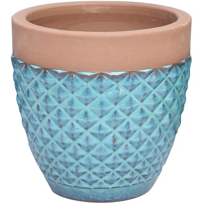 Obal na květináč Diamond kulatý, keramický, tyrkysový, 37 x 37 x 34 cm