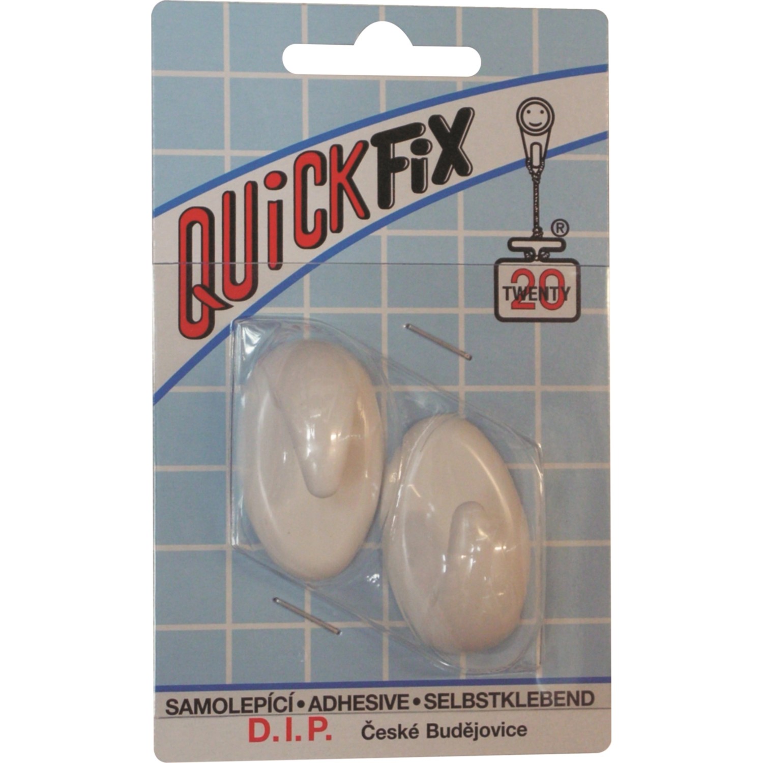 D.I.P. Háček samolepicí QF typ 1, plast, bílá, 2 ks