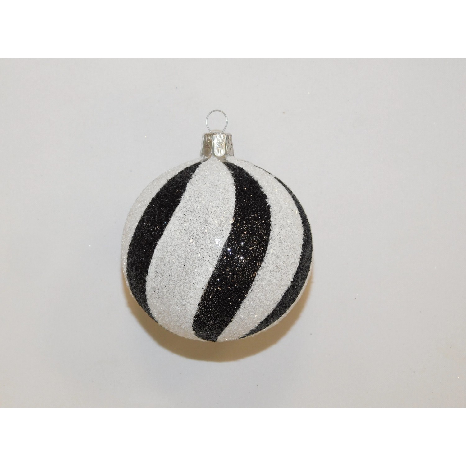 ONREX Vánoční ozdoba skleněná koule bíločerná pruhy pr. 8 cm