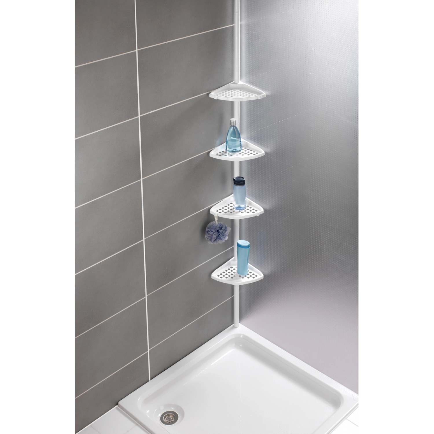 Wenko Teleskopický regál do sprchy Opal ocel, bílá, 19,5 x 85-250 x 26 cm
