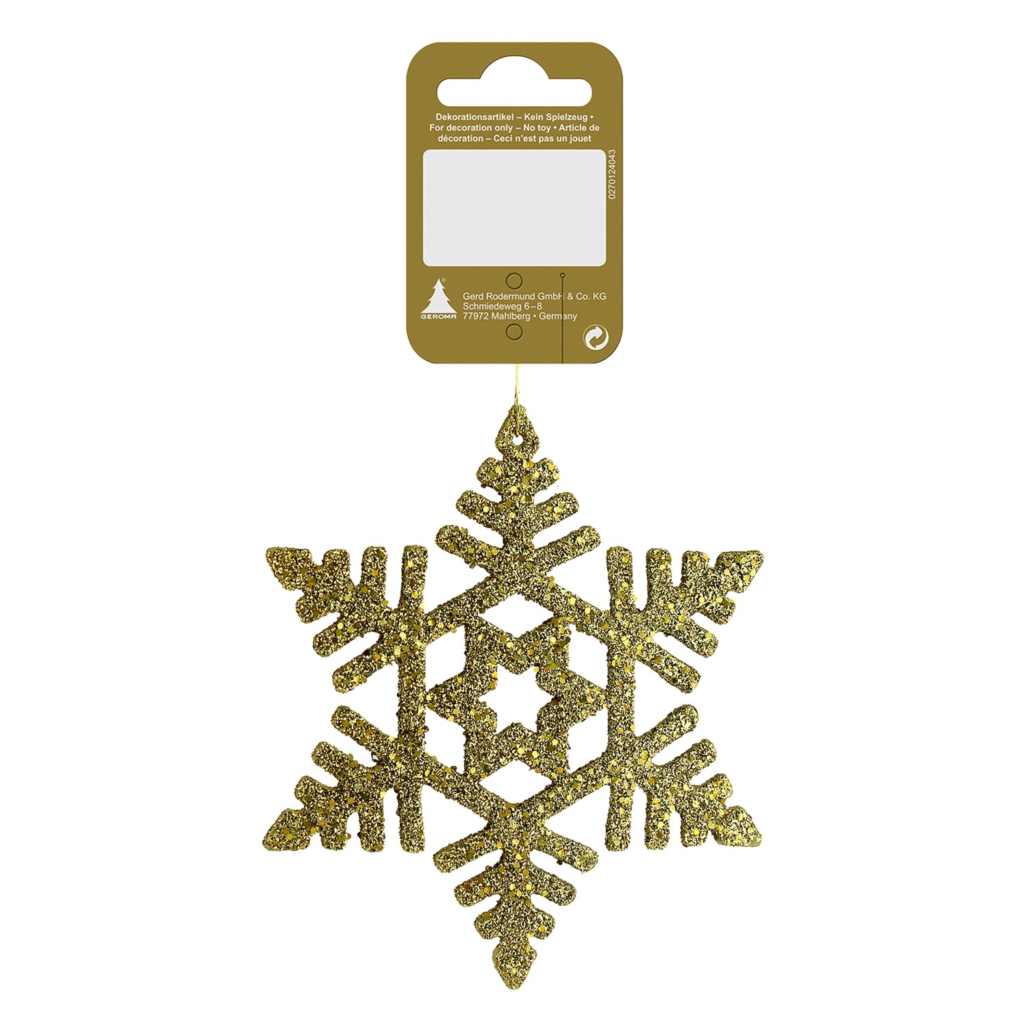GEROMA Vánoční ozdoba sněhová vločka plast zlatá se třpytkami 10 cm