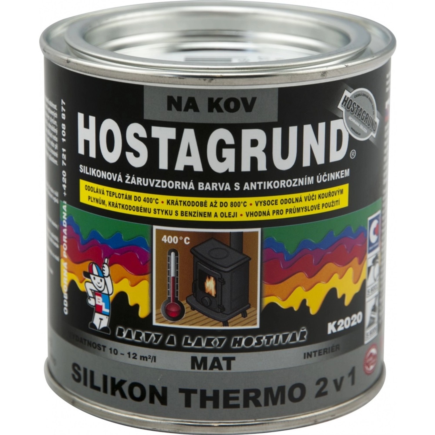 Hostagrund Silikonová černá barva na kov do 400 °C, K2020, 350 g