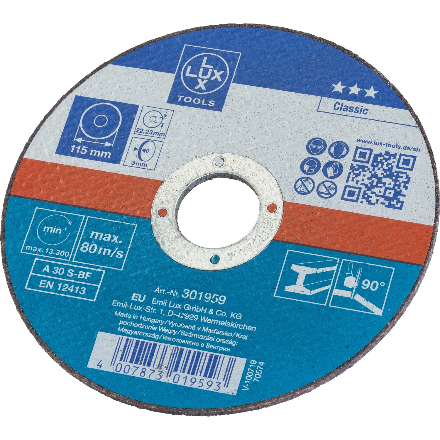 LUX Řezný kotouč vyztužený tkaninou Classic na kov, pr. 115 x 3 mm