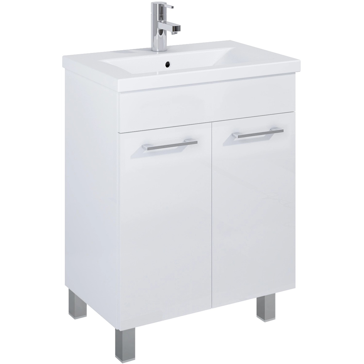 Maximus Skříňka pod umyvadlo Cheese, 2 dvířka + nohy, bílá + stříb. úch., 60 cm
