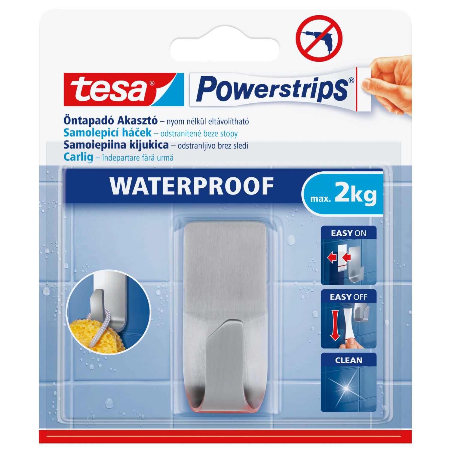tesa Samolepicí háček Powerstrips Waterproof, nerezová ocel, 2 kg