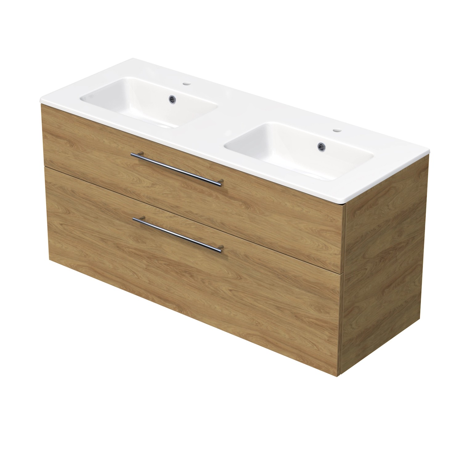 INTEDOOR Koupel.skříň+dvojumyvadlo BEE, úchyt chrom, š. 121 cm, dub Hickory