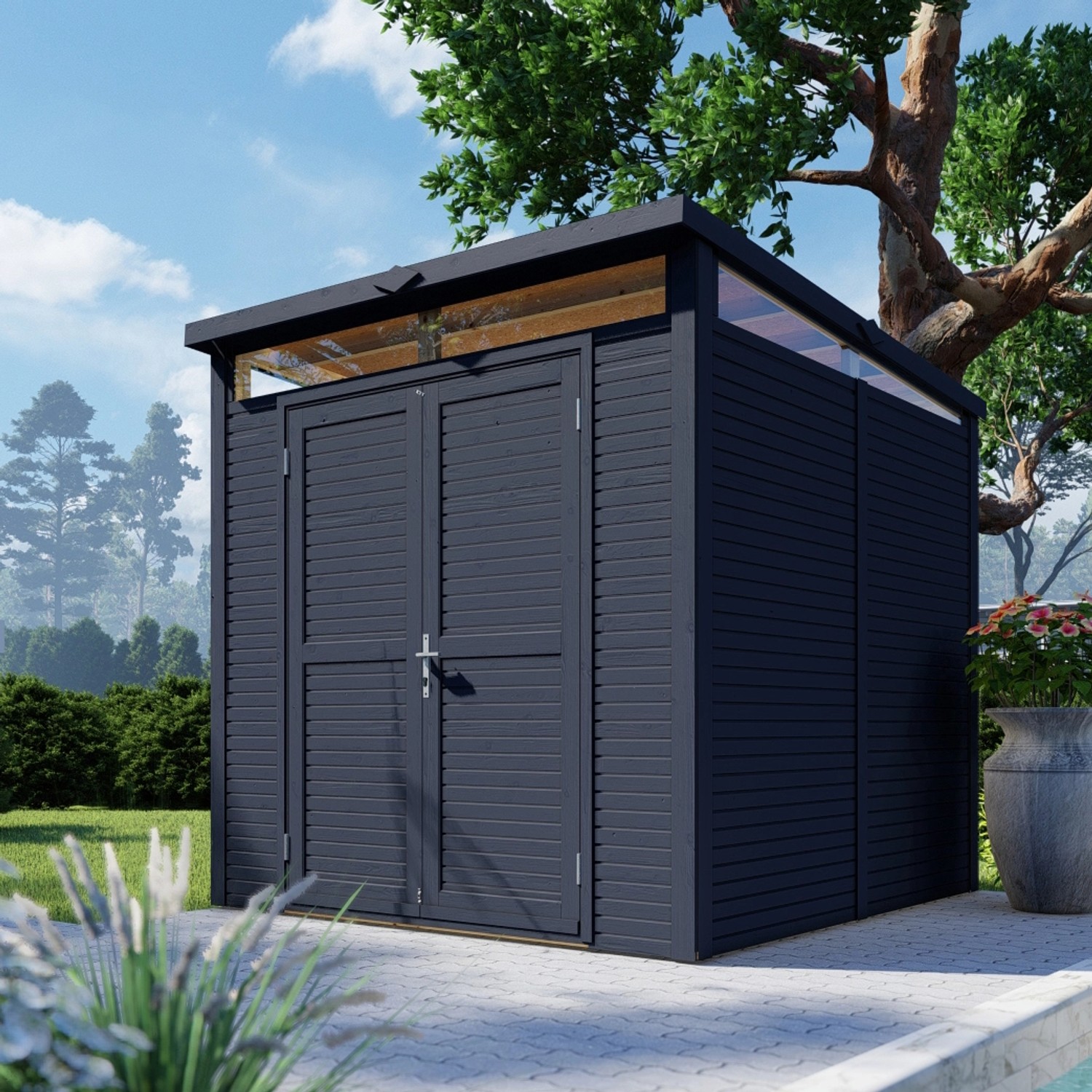 Bertilo Zahradní domek Woodline Pent, antracitový, 234 x 226 cm