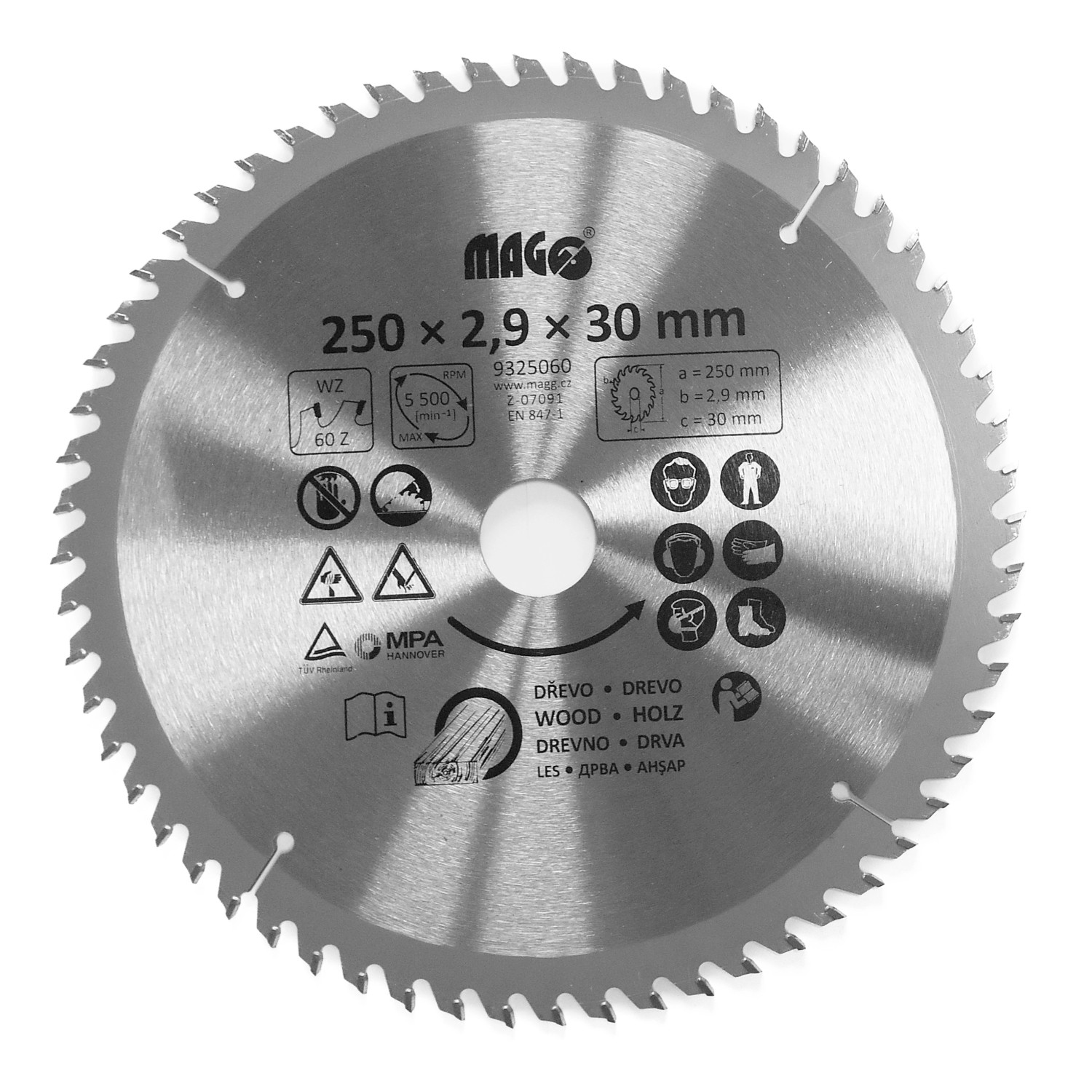 Magg Pilový kotouč 250 x 2,9 x 30 mm / 60 zubů střídavě šikmé