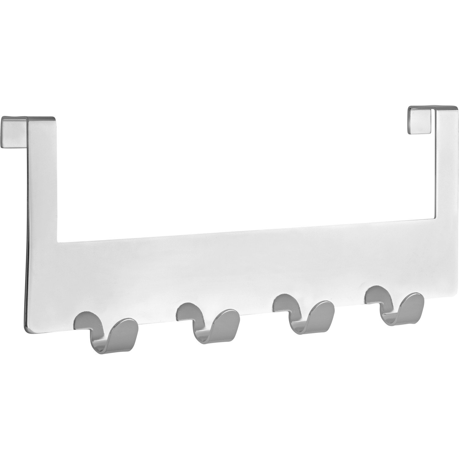 Háčková lišta na dveře, kovová, lesklá chromovaná, 10 cm x 25,5 cm x 1,6 cm