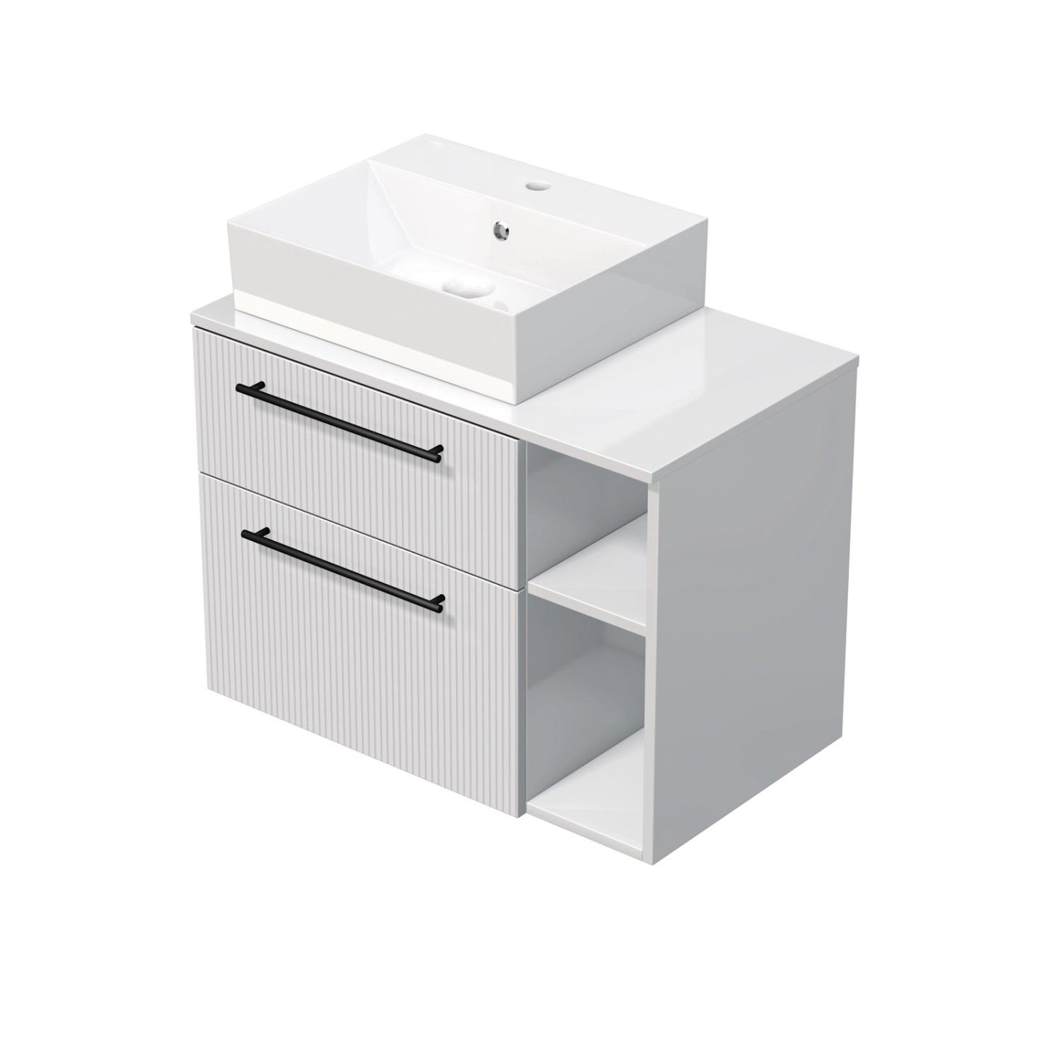 INTEDOOR Skříň+umyvadlo BEE, úchyt černý, š.80 cm, regál vpravo, bílá 3D pruhy