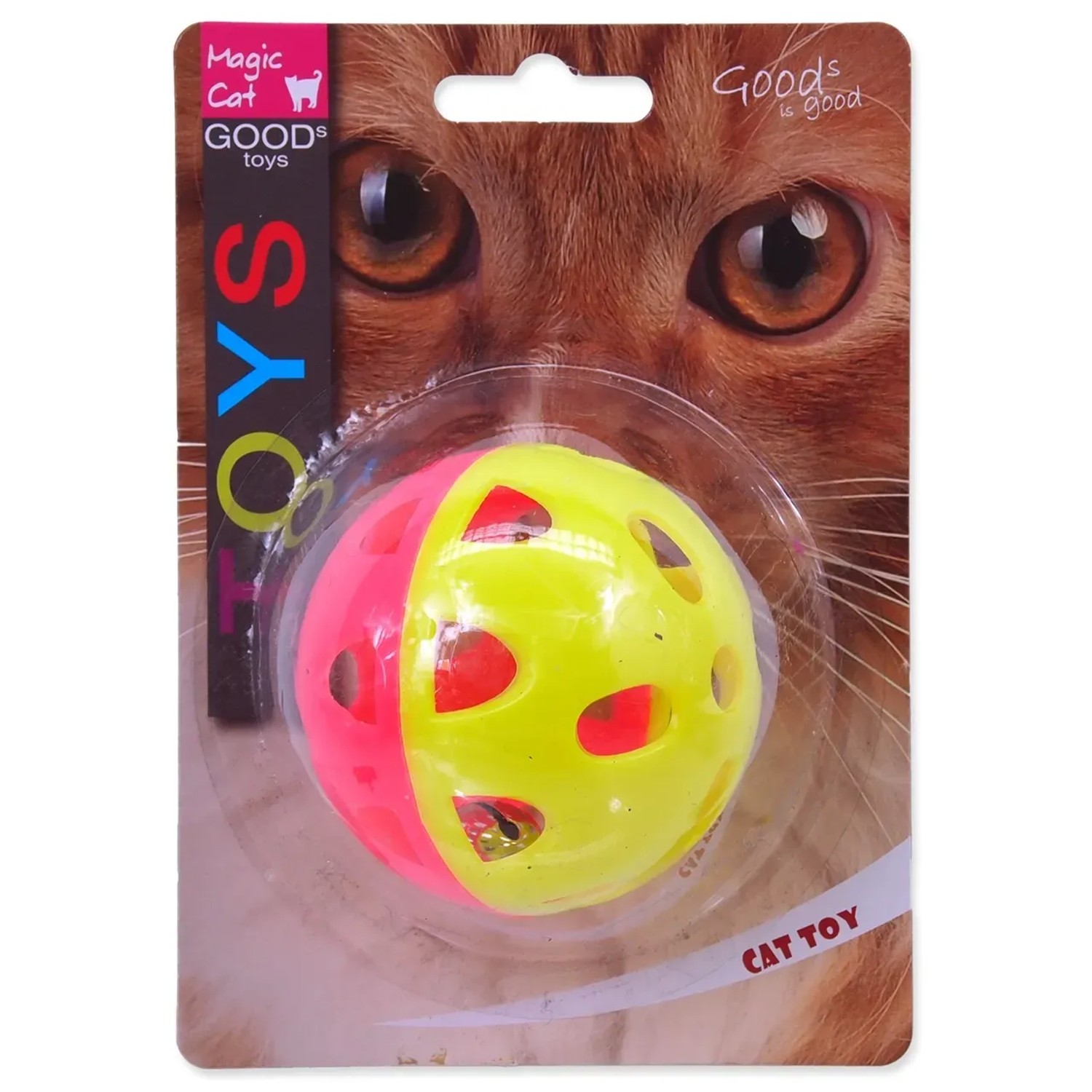 Levně Magic Cat Plastový děrovaný míček Jumbo s rolničkou, neonový, pr. 6 cm