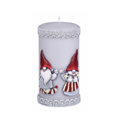 Artman Candles Vánoční svíčka trpaslíci, válec, šedá, pr. 7 x 14 cm