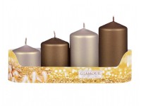 Svíčky adventní STUPŇOVITÝ MIX metal mat hnědá/béžová, pr. 5 x 6/7,5/9/10,5 cm