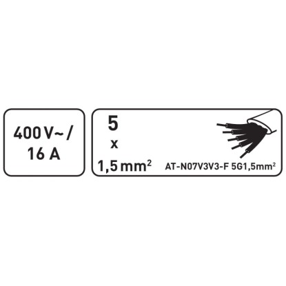 Detailní záběr prodlužovacího kabelu AT-07V3V3-F5G1.5 Červený 10 m s technickými údaji.