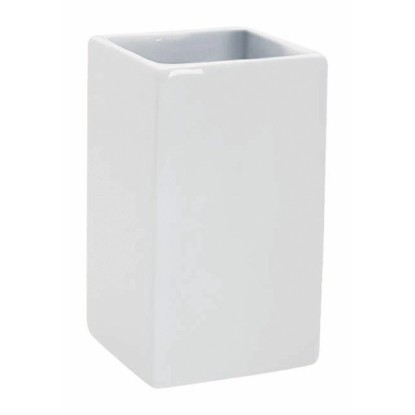 Spirella Kelímek na zubní kartáčky Quadro, bílá, 6,5 x 6,5 x 10,5 cm