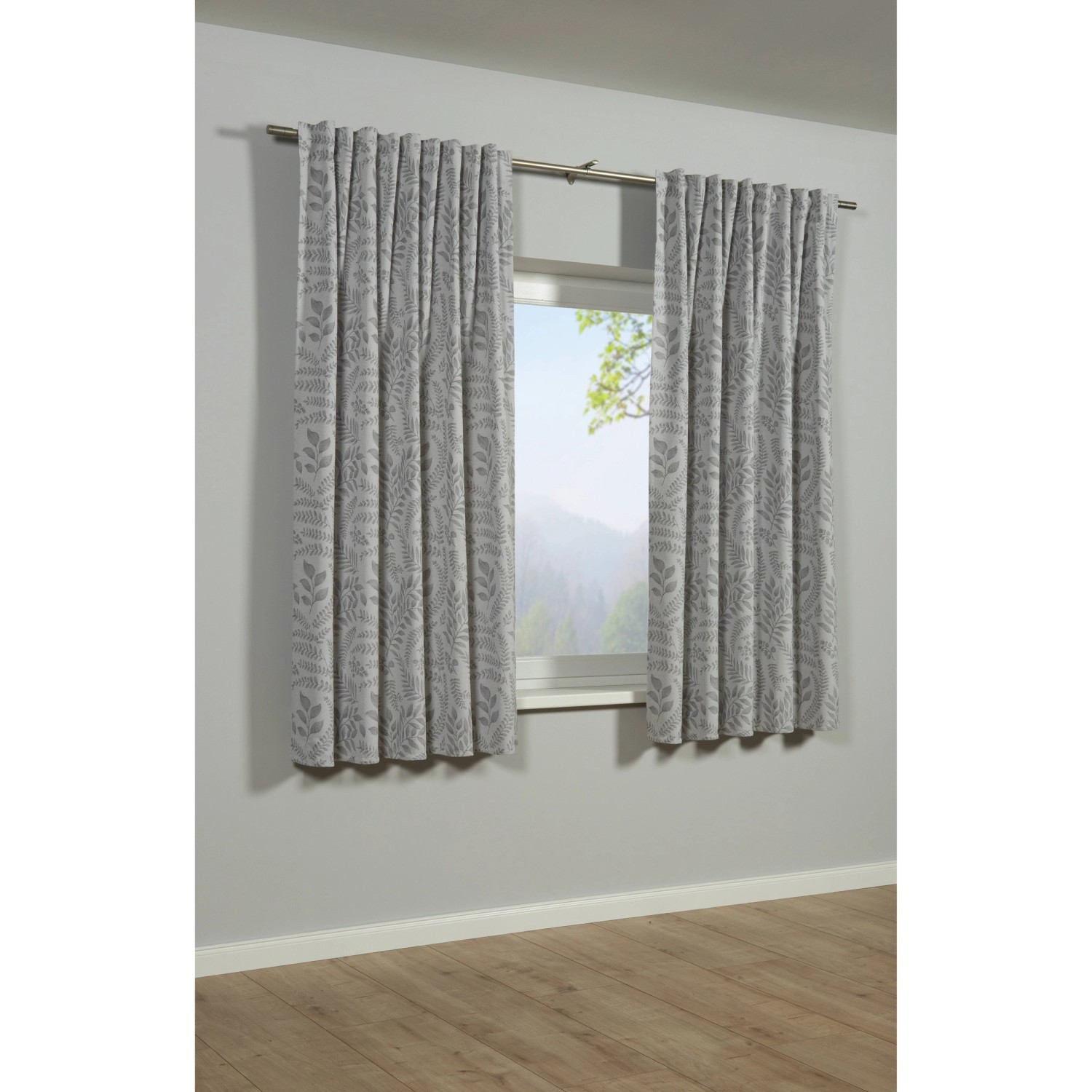 Bennetti Závěs se skrytými poutky, listy, světle šedý, 175 x 140 cm