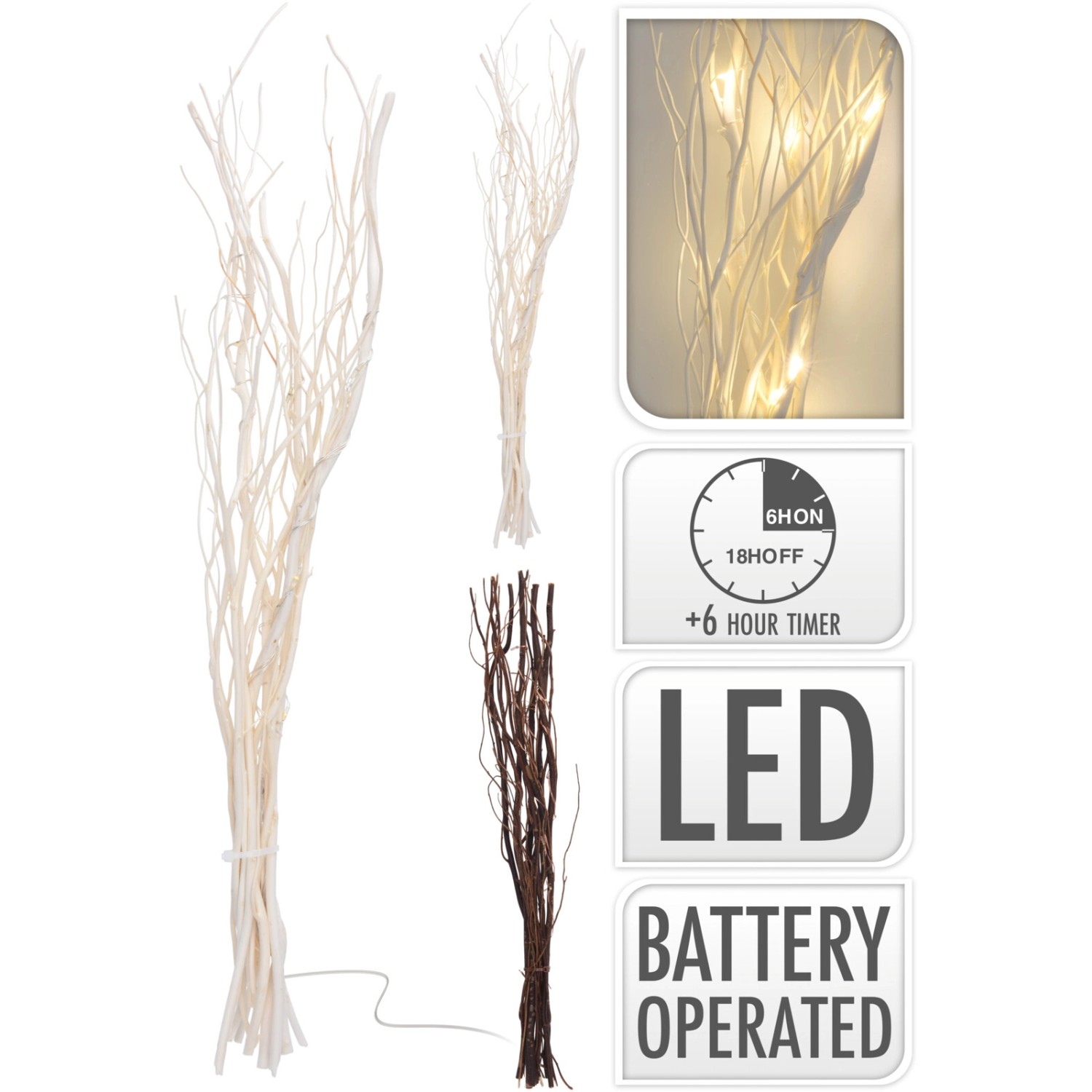 Vrbové větvičky s LED osvětlením, různé barvy, 40 cm