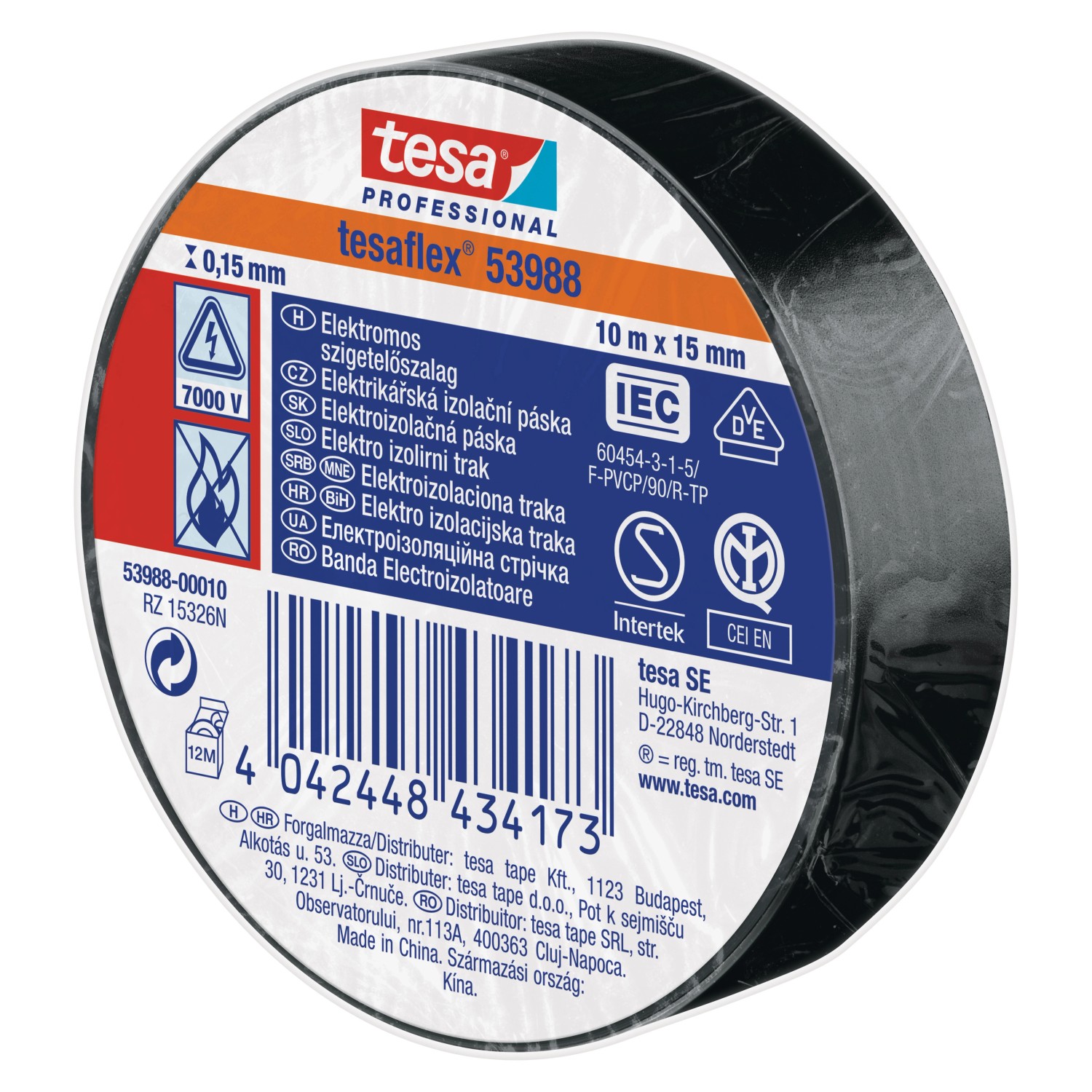 Elektroizolační PVC páska Tesa - černá, 15 mm x 10 m