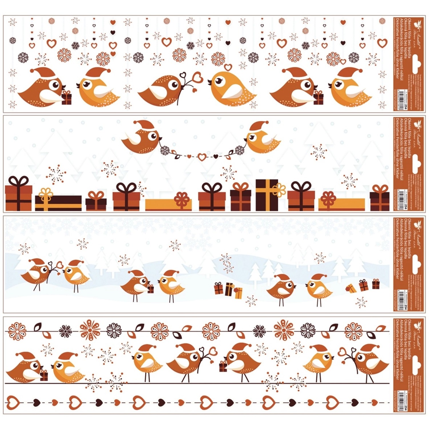 Okenní fólie s glitry pruhy, ptáčci, různé motivy, 64 x 15 cm