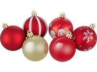 Sada plastových koulí na vánoční stromek, červená/zlatá/bílá, pr. 6 cm, 12dílná Sada plastových koulí na vánoční stromek, červená/zlatá/bílá, pr. 6 cm, 12dílná