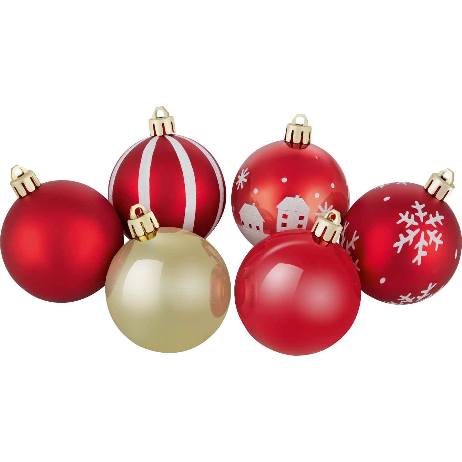 Sada plastových koulí na vánoční stromek, červená/zlatá/bílá, pr. 6 cm, 12dílná