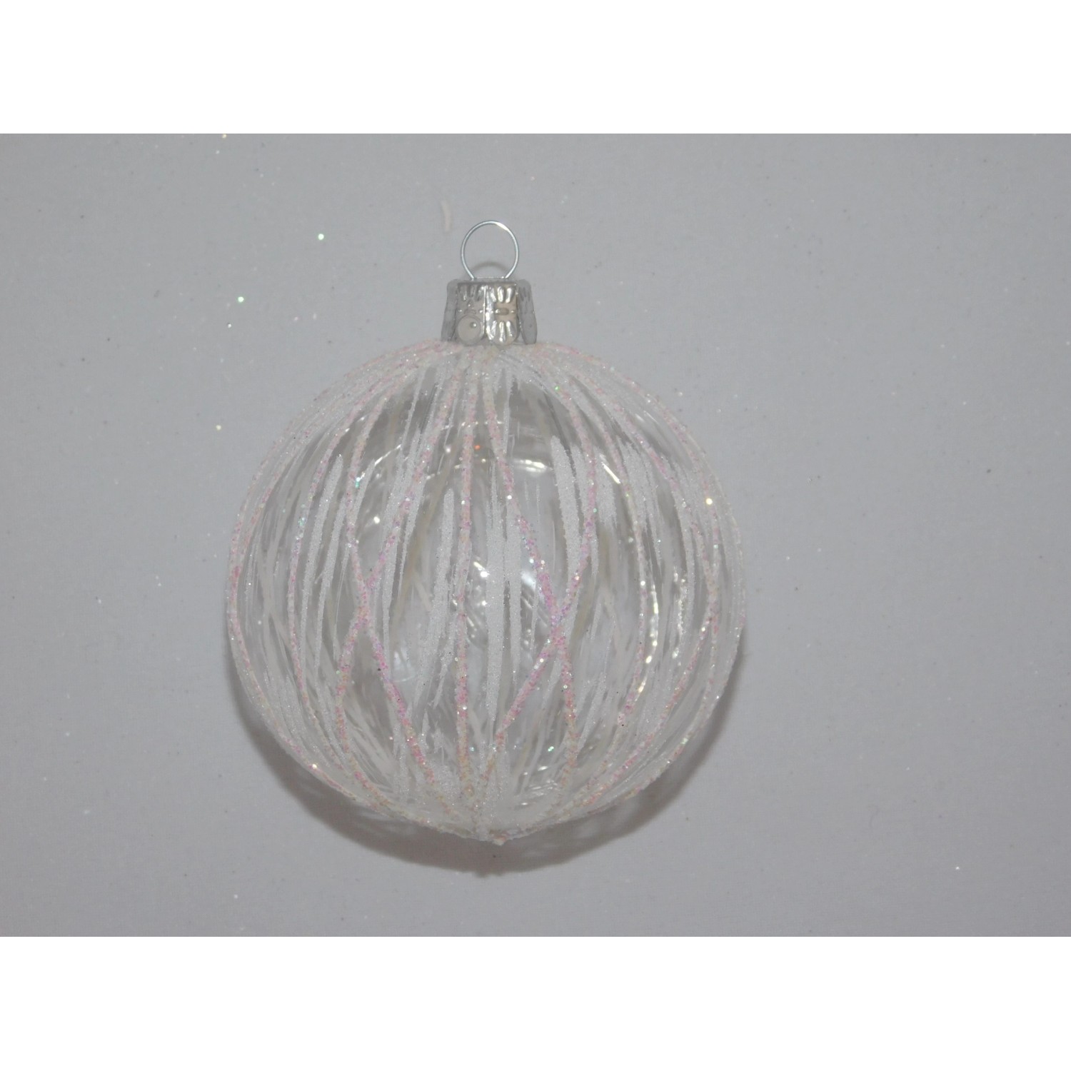 Ornex Skleněná vánoční ozdoba čirá s linkami pr. 8 cm