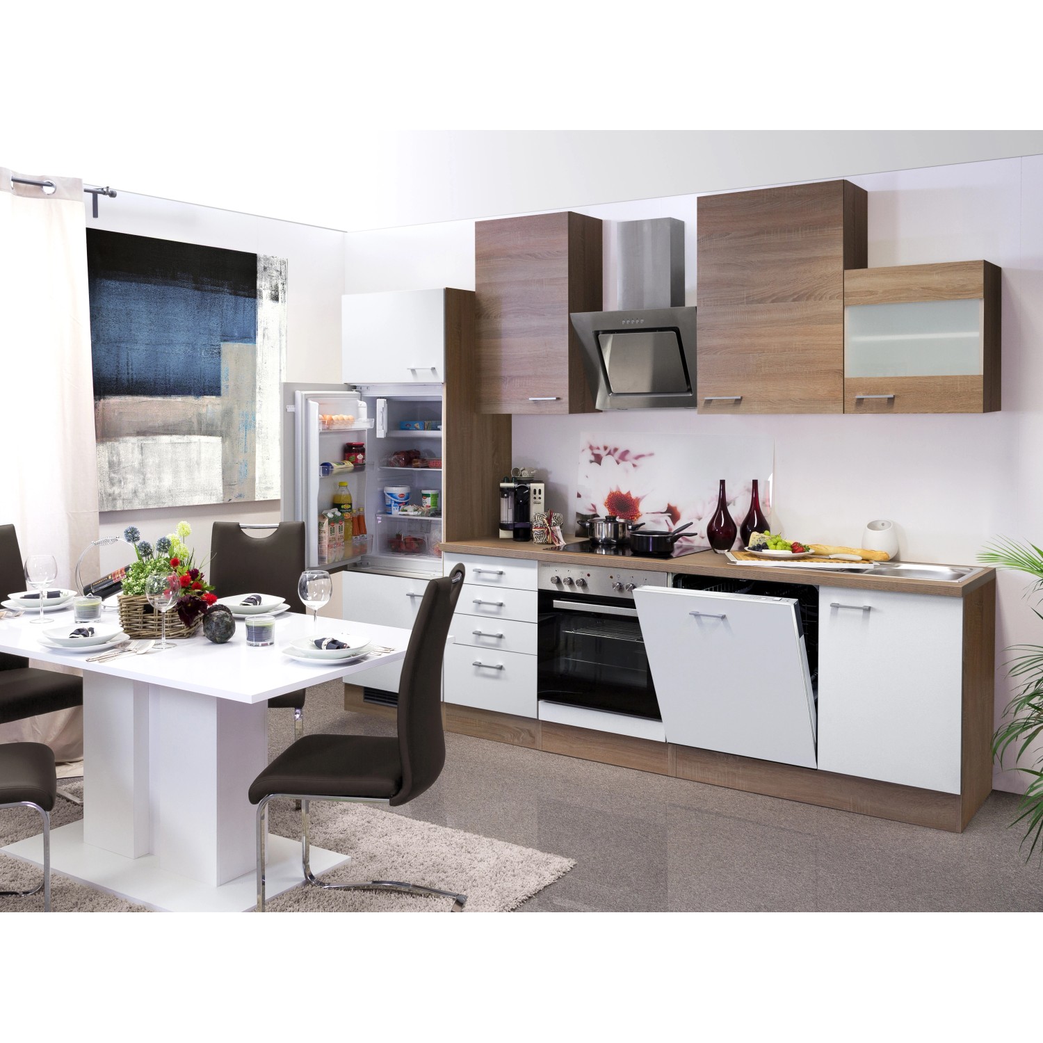 Flex-Well Kuchyně Florida 280 cm/typ 5-lednice/trouba/varná deska/digestoř/myčka