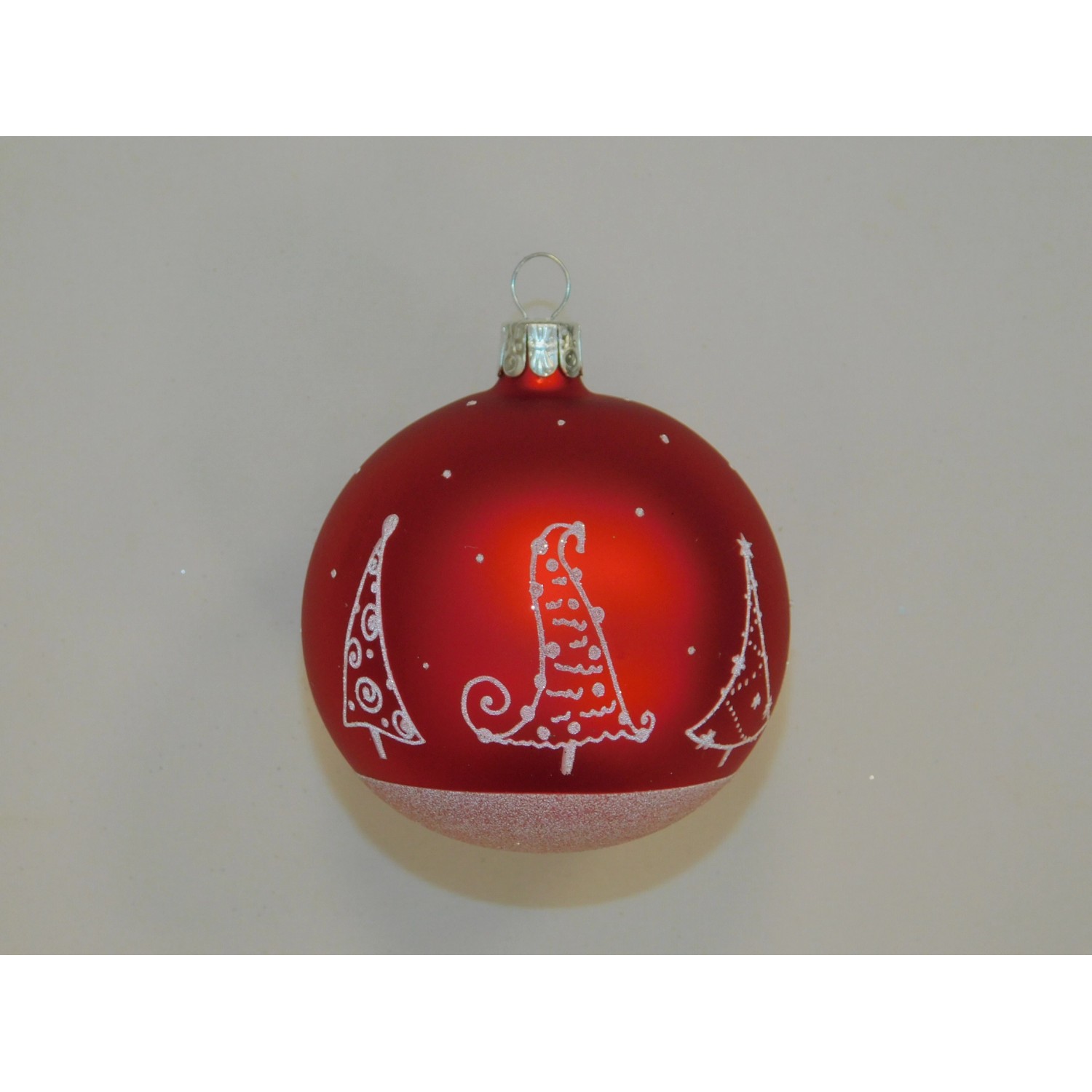 ONREX Vánoční ozdoba skleněná koule červená stromky pr. 7 cm
